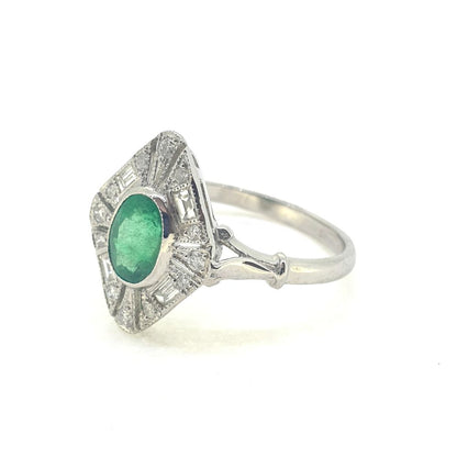 Emerald and Diamond Cluster Plaque Ring in Platinum