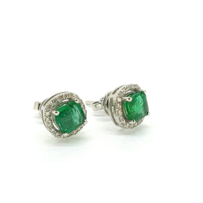 1.55ct Emerald and Diamond Cluster Stud Earrings