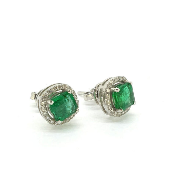 1.55ct Emerald and Diamond Cluster Stud Earrings