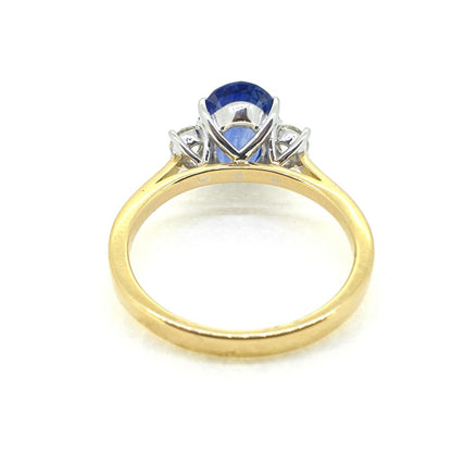 2.84ct Oval Sapphire and Diamond Three Stone Engagement Ring