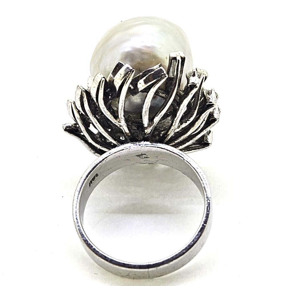 Contemporary South Sea Pearl and Diamond Cluster Dress Ring