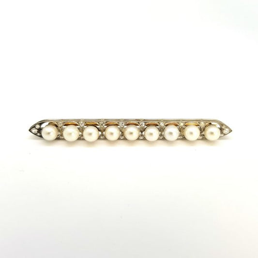 Antique Edwardian Pearl and Diamond Bar Brooch