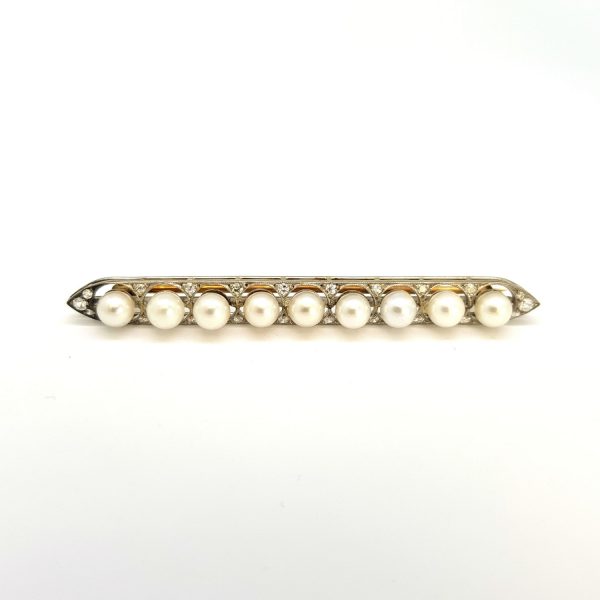 Antique Edwardian Pearl and Diamond Bar Brooch