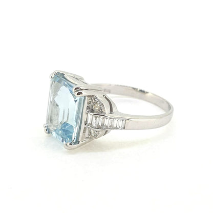 3.52ct Aquamarine and Diamond Dress Ring with baguette shoulders