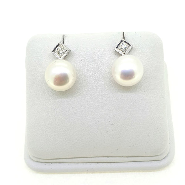 Freshwater Pearl and Diamond Drop Earrings