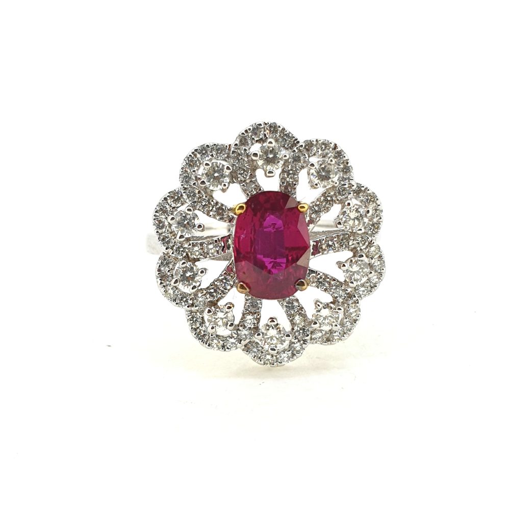 Certified Natural No Heat 1.17ct Ruby and Diamond Cluster Dress Ring