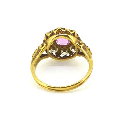Antique Style 1.25ct Pink Sapphire and Diamond Cluster Ring in 18ct Yellow Gold