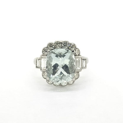 4.5ct Aquamarine and Diamond Cluster Ring in Platinum
