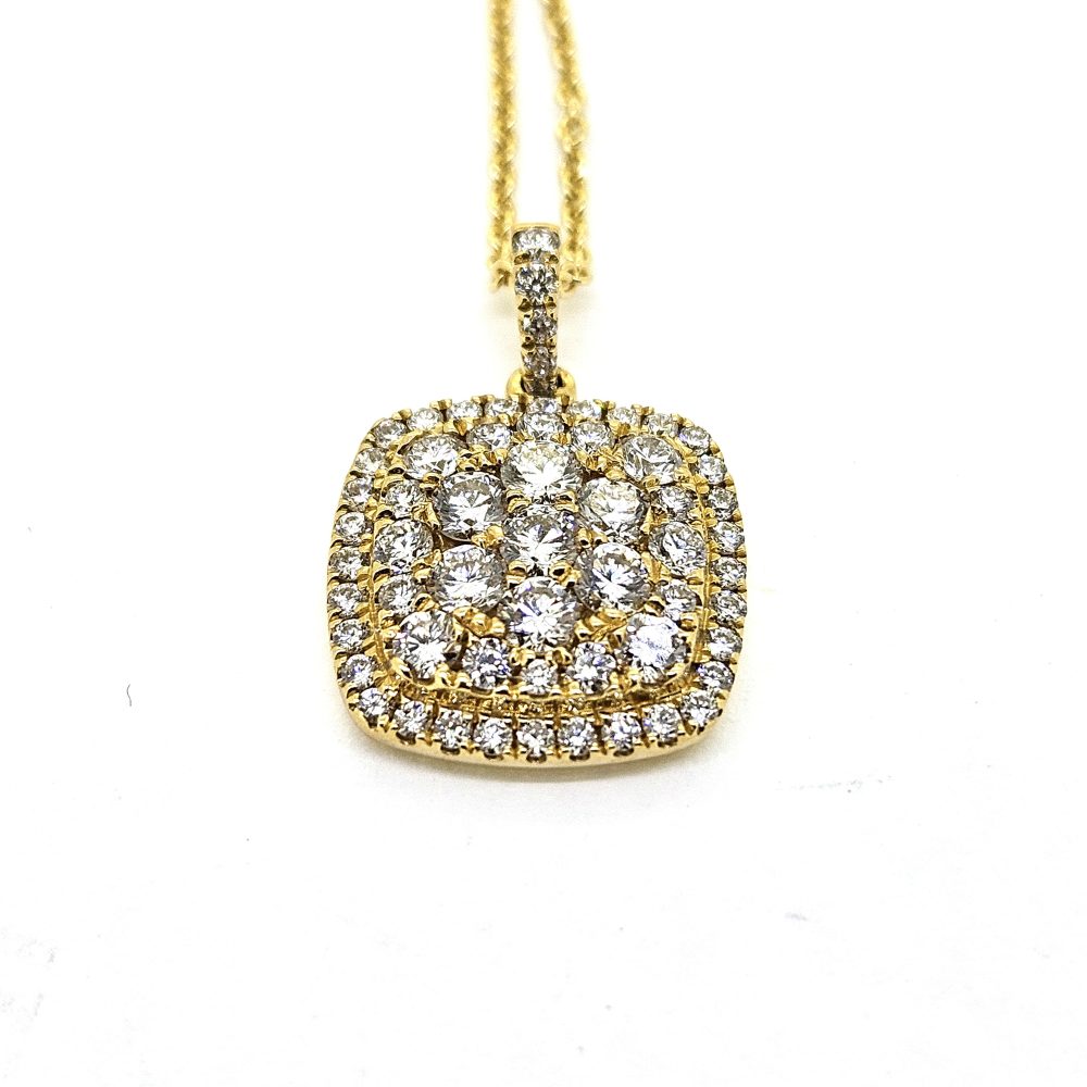 Diamond Square Shape Cluster Pendant in 18ct Yellow Gold, 0.92 carats