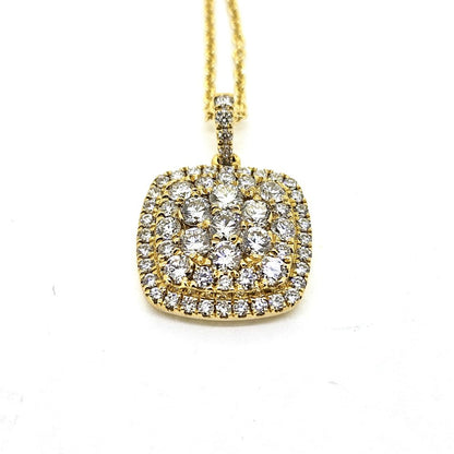 Diamond Square Shape Cluster Pendant in 18ct Yellow Gold, 0.92 carats