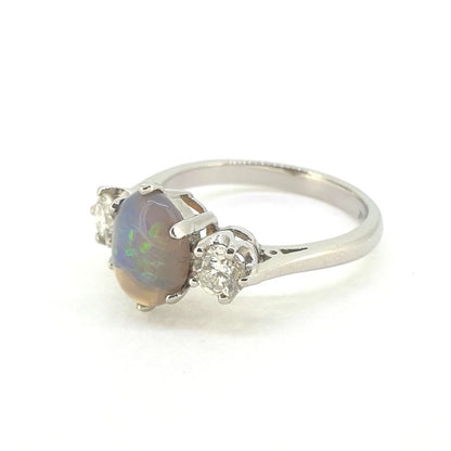 1.25ct Opal and Diamond Three Stone Engagement Ring in Platinum