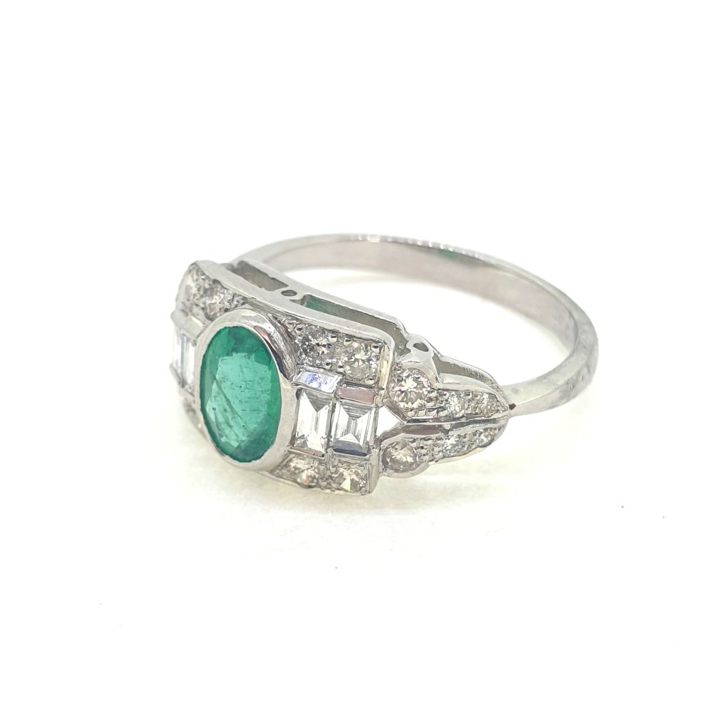 0.75ct Oval Emerald and Diamond Cluster Dress Ring in Platinum