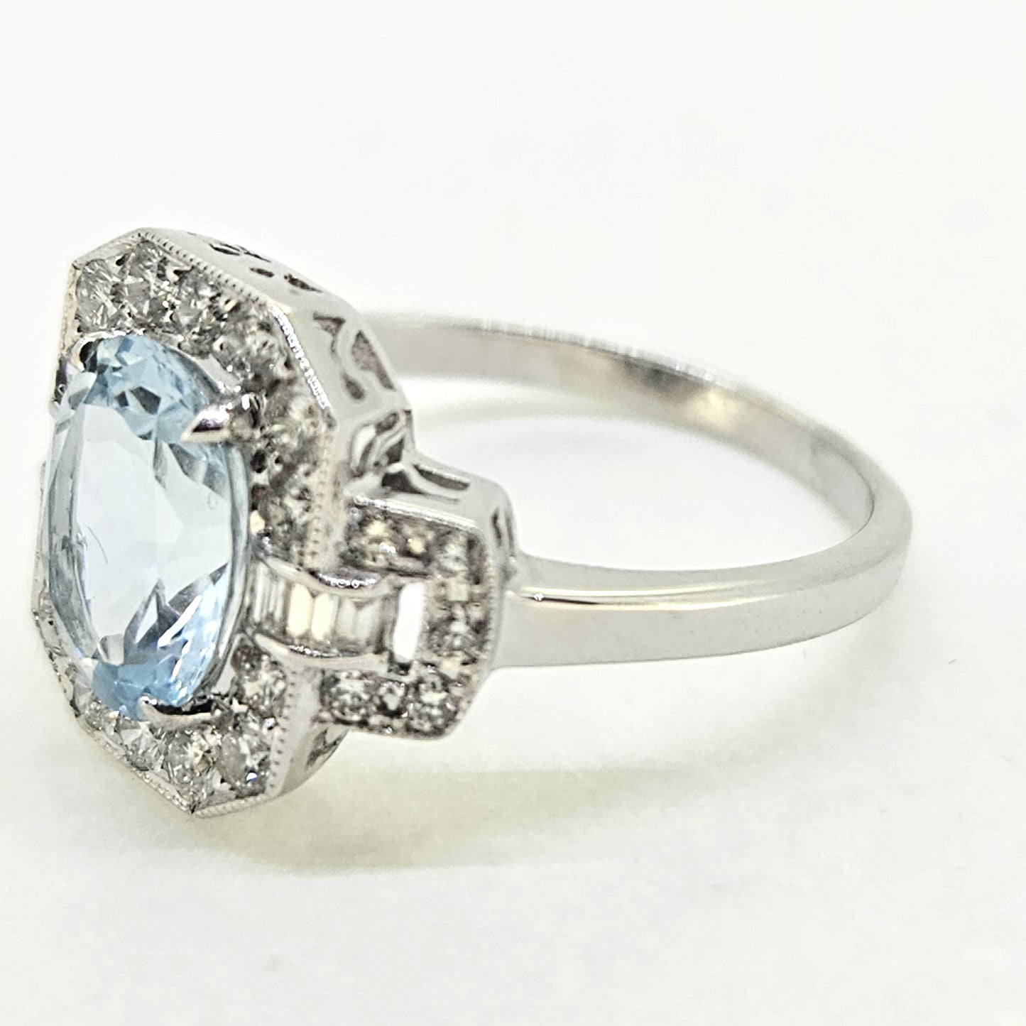 1.77ct Oval Aquamarine and Diamond Cluster Buckle Dress Ring