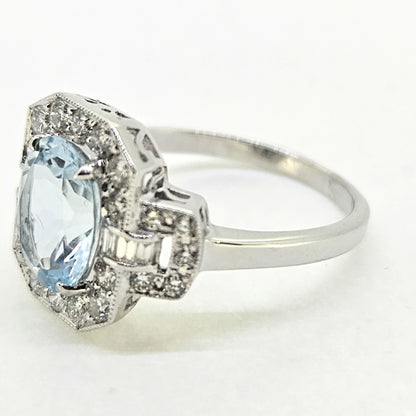 1.77ct Oval Aquamarine and Diamond Cluster Buckle Dress Ring