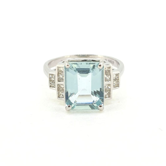 2.98ct Emerald Cut Aquamarine and Diamond Dress Ring