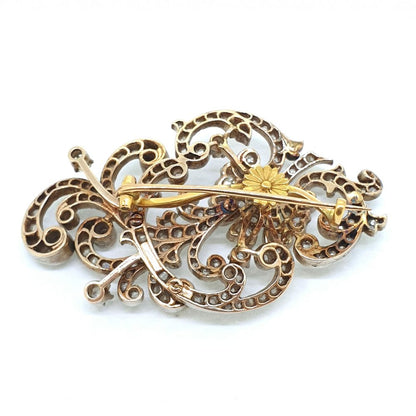 Antique Old Cut Floral Swirl Spray Diamond Brooch 4 carats