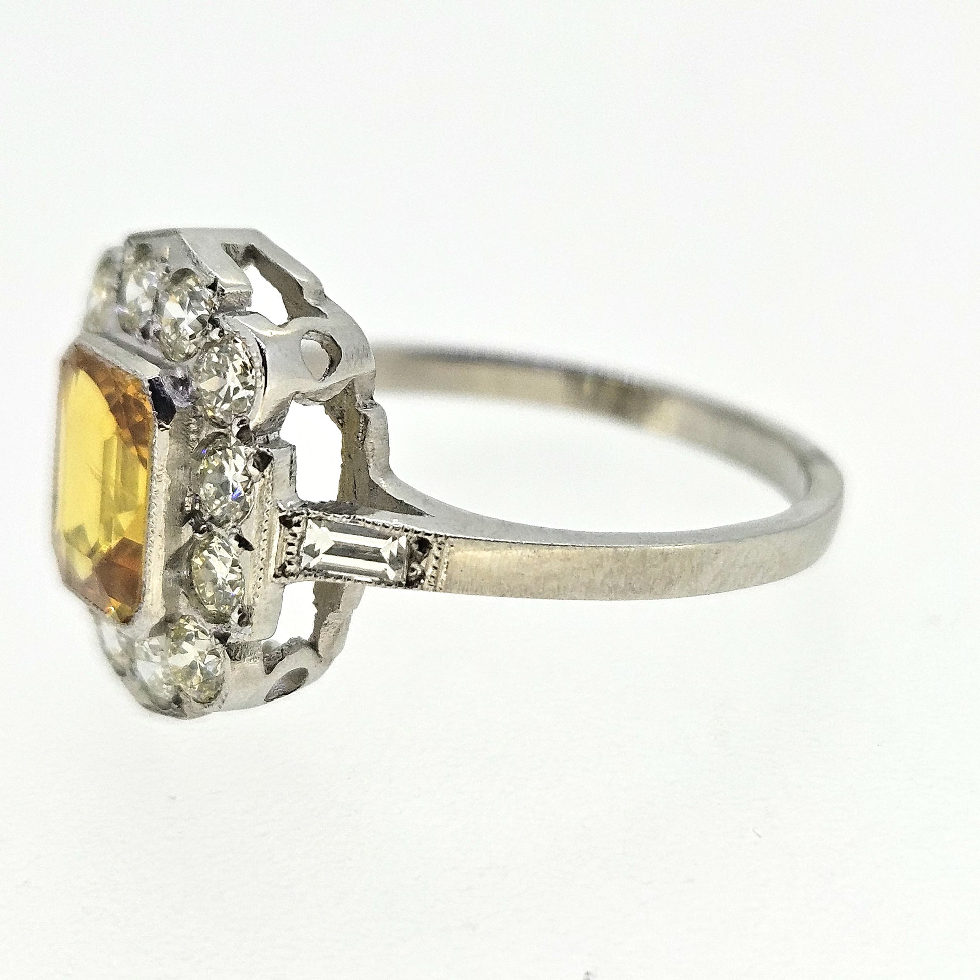 Yellow Sapphire and Diamond Cluster Ring D0.75 Ys1.71 Platinum