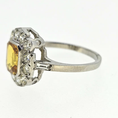 Yellow Sapphire and Diamond Cluster Ring D0.75 Ys1.71 Platinum