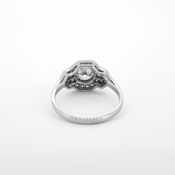 Art Deco Style Diamond Cluster Ring in 18ct White Gold, 0.94 carats