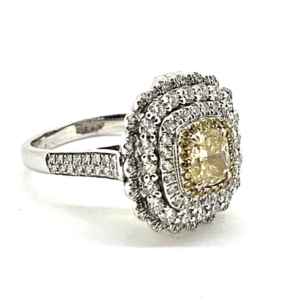 Fancy Yellow and White Diamond Cluster Ring come Pendant