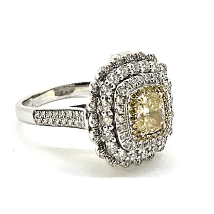 Fancy Yellow and White Diamond Cluster Ring come Pendant