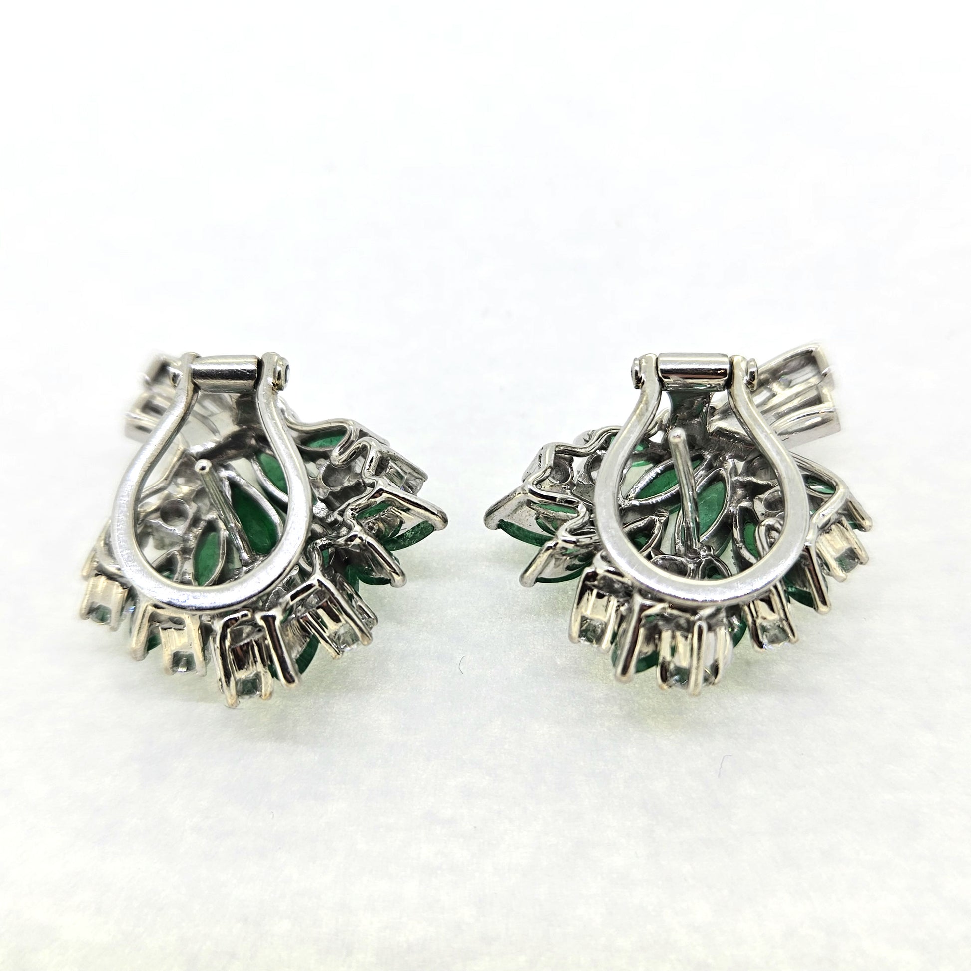 2.20ct Marquise Emerald and 2ct Diamond Cluster Clip Earrings