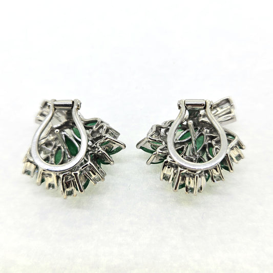 2.20ct Marquise Emerald and 2ct Diamond Cluster Clip Earrings