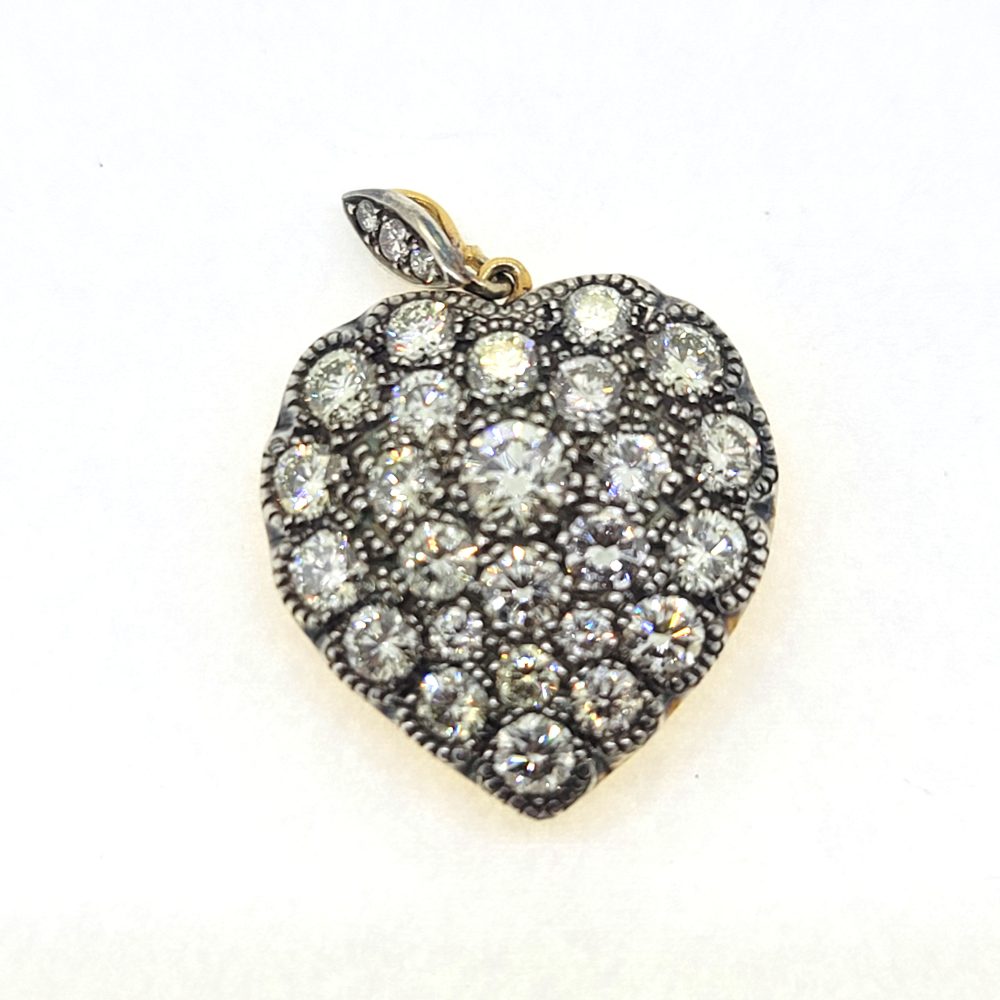 5ct Diamond Heart Pendant in Silver Upon Gold