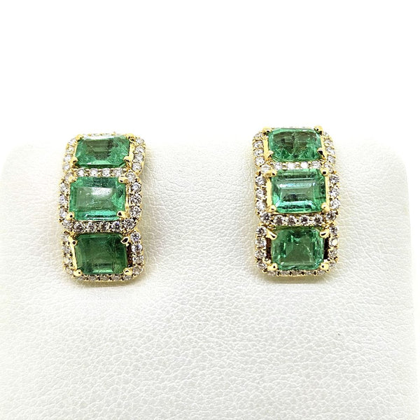 3.50ct Emerald and Diamond Cluster Huggie Hoop Earrings