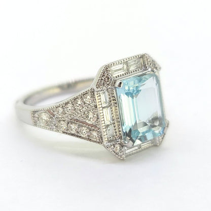 Contemporary Aquamarine and Diamond Cluster Dress Ring
