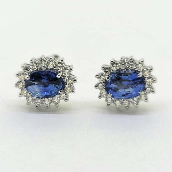 2.55ct Sapphire and Diamond Cluster Oval Cluster Stud Earrings