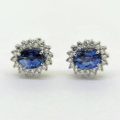 2.55ct Sapphire and Diamond Cluster Oval Cluster Stud Earrings