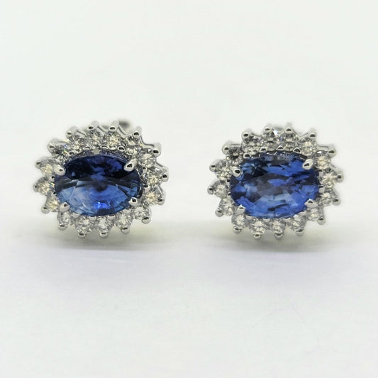 2.55ct Sapphire and Diamond Cluster Oval Cluster Stud Earrings