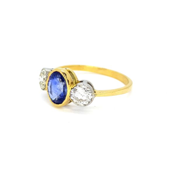 Sapphire and Diamond Three Stone Ring in 18ct Gold