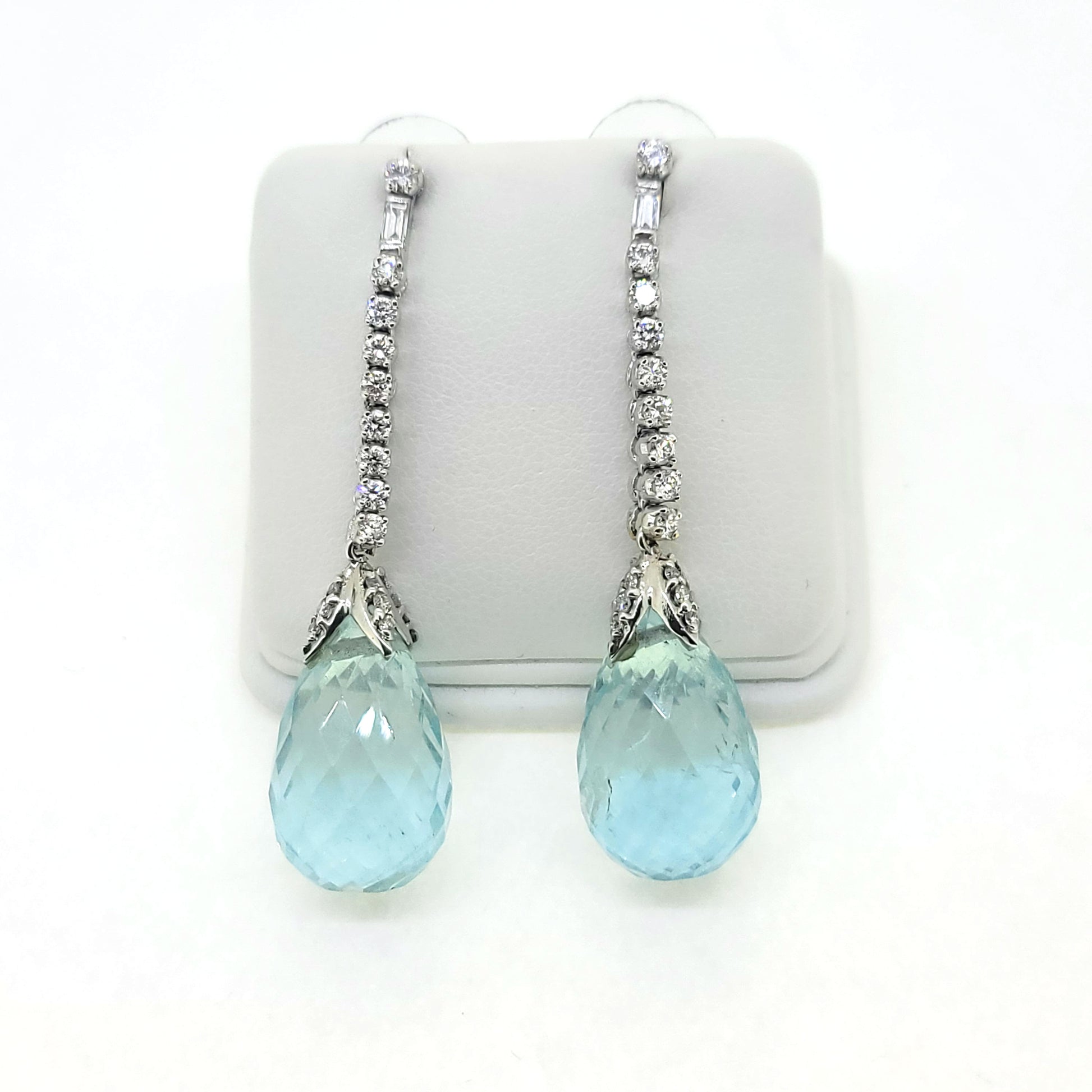 20cts Pear Briolette Aquamarine and Diamond Drop Earrings