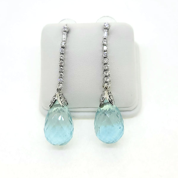 20cts Pear Briolette Aquamarine and Diamond Drop Earrings