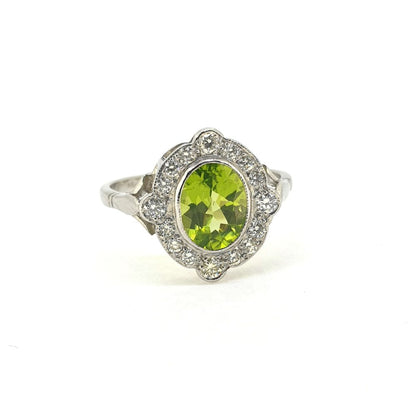 1.35ct Oval Peridot and Diamond Cluster Ring