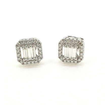 0.80ct Baguette and Brilliant Diamond Square Cluster Stud Earrings