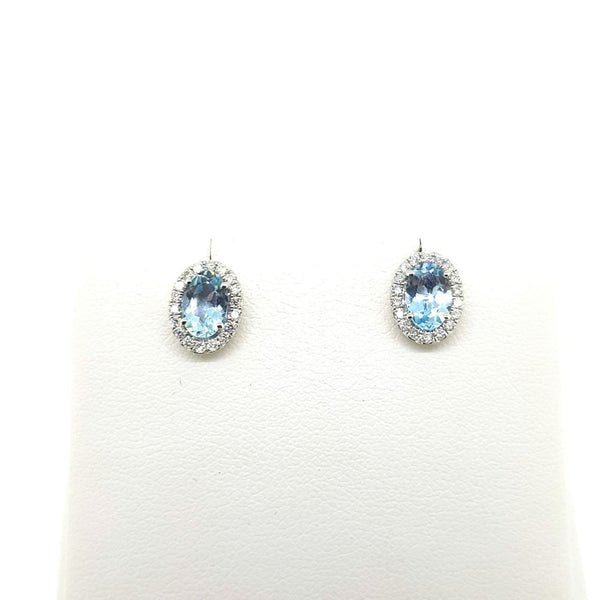 0.74ct Aquamarine and Diamond Oval Cluster Stud Earrings