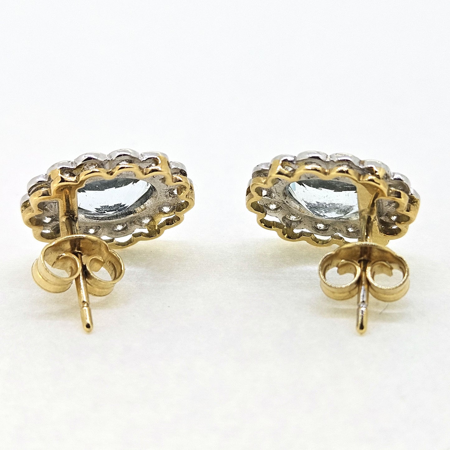 2ct Oval Aquamarine and Diamond Cluster Stud Earrings
