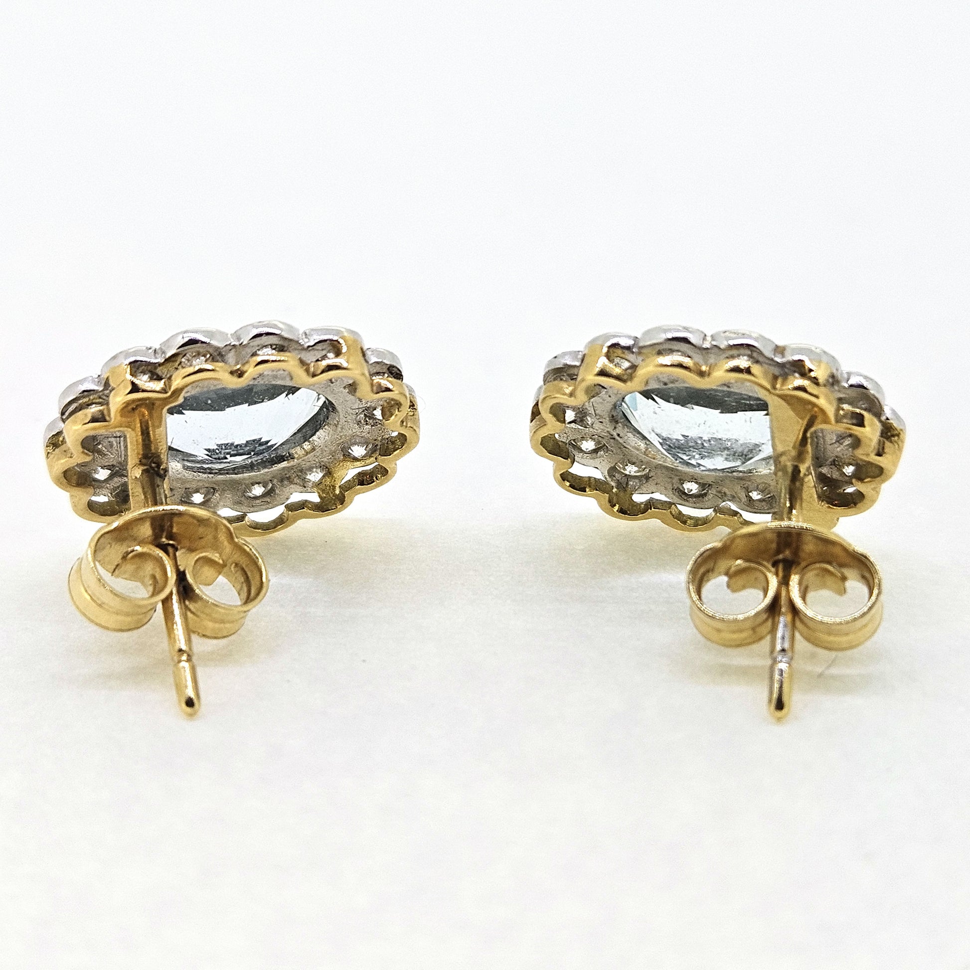 2ct Oval Aquamarine and Diamond Cluster Stud Earrings