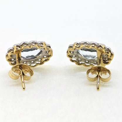 2ct Oval Aquamarine and Diamond Cluster Stud Earrings
