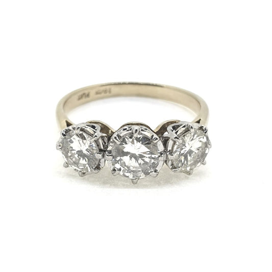 Vintage Diamond Three Stone Engagement Ring, 2 carat total