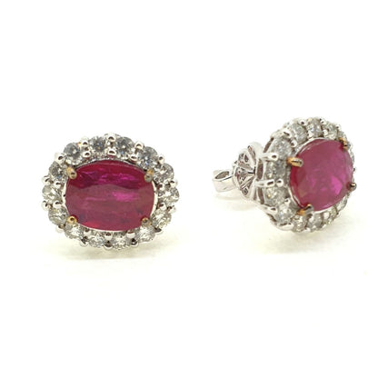 4.65ct Ruby and Diamond Oval Cluster Earrings