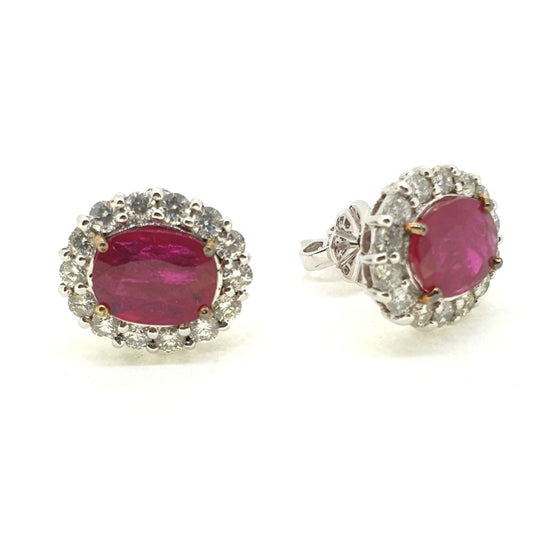 4.65ct Ruby and Diamond Oval Cluster Earrings