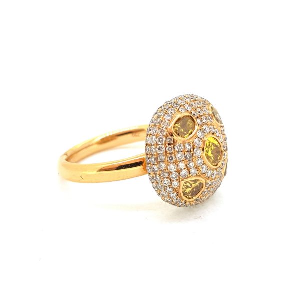 Contemporary Yellow and White Diamond Bombe Cluster Ring