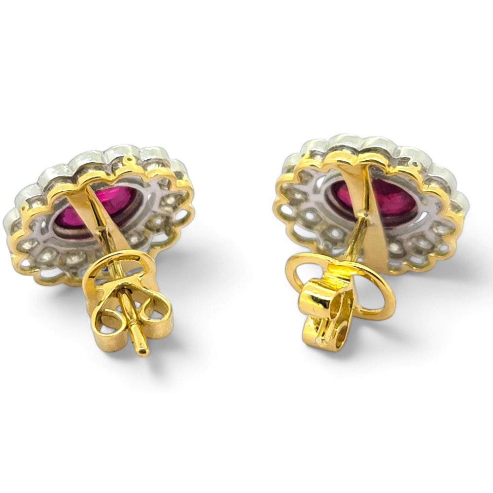 Oval Shape Ruby and Diamond Cluster Earrings 