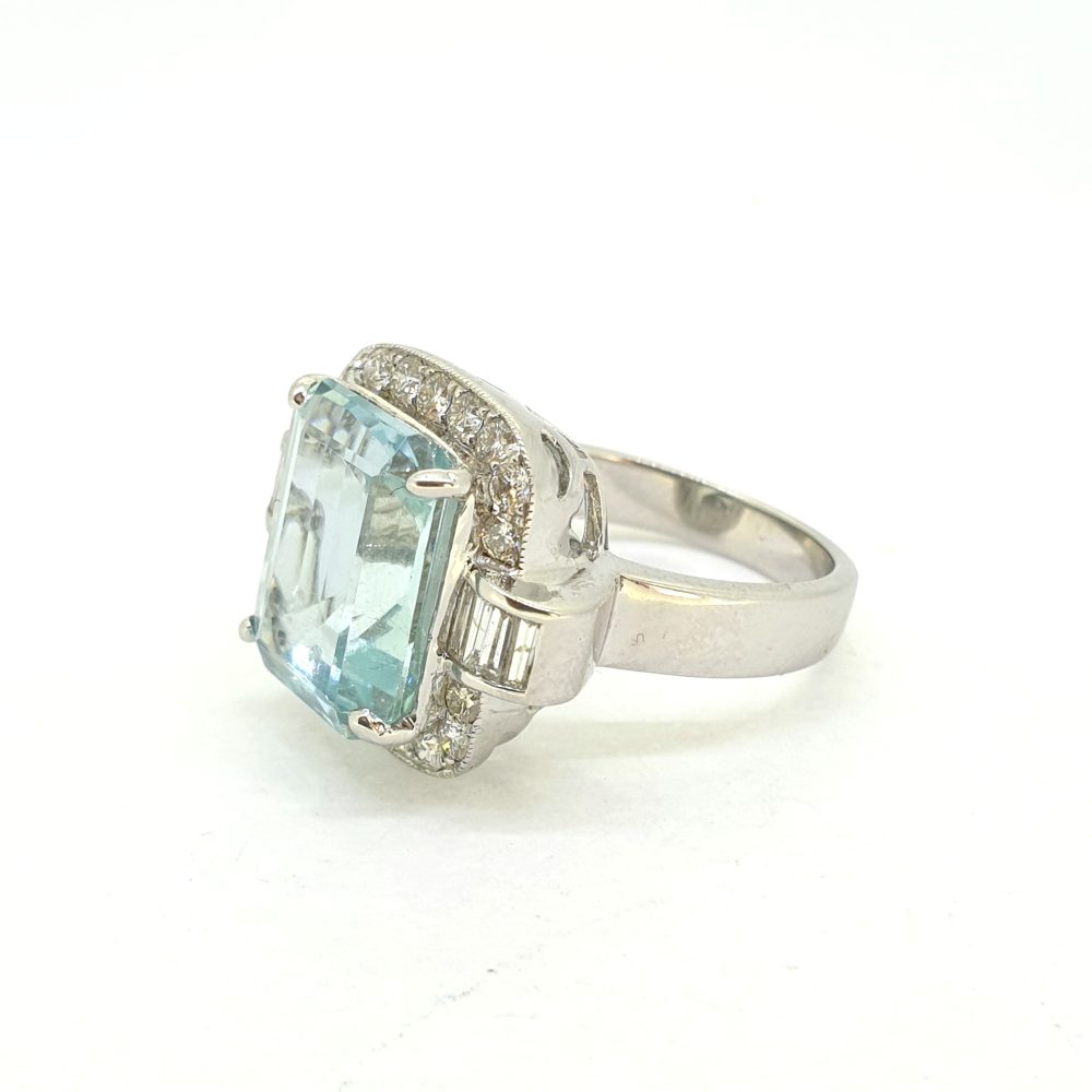 7.17ct Aquamarine and Diamond Cluster Ring in 18ct White Gold