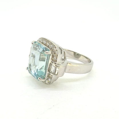 7.17ct Aquamarine and Diamond Cluster Ring in 18ct White Gold