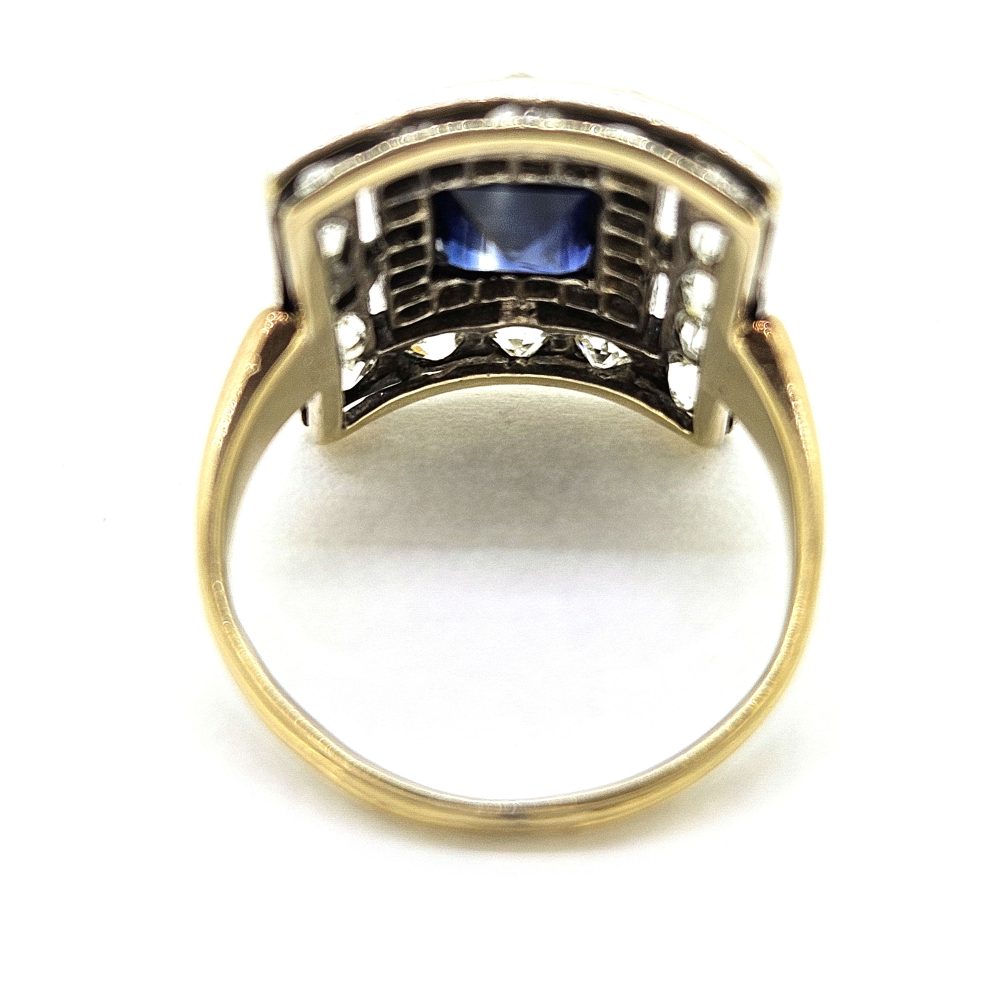 Vintage Sapphire and Diamond Cluster Plaque Ring